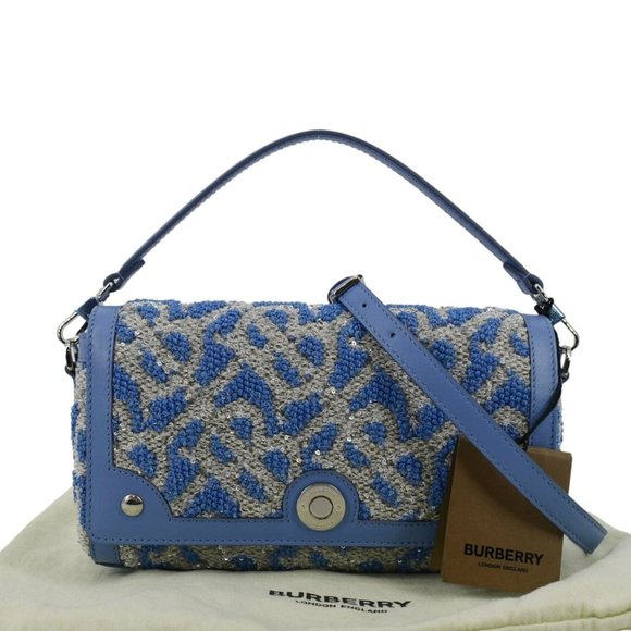 BURBERRY Note TB Small Sequins Yarn Shoulder Bag Blue - Picture 3 of 12